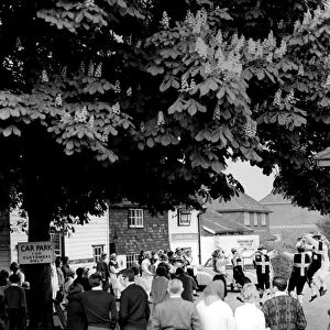 Morris dancing by the village green in Ide Hill, Kent. 1970