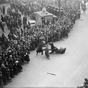 Mounted policeman and horse fall at royal wedding rehearsal. 27 November 1934