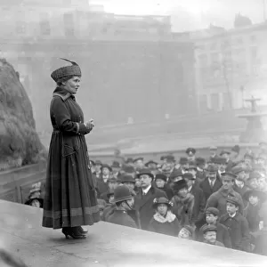 Mrs Emmeline Pankhurst at the war meeting in Trafalgar Square. 24 February 1917