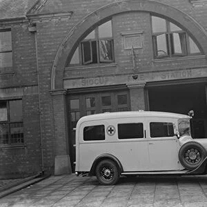 A new ambulance, parked outside Sidcup fire station, Kent. 1937