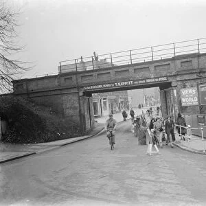 The new railings on Sidcup rail bridge in Kent. 1937