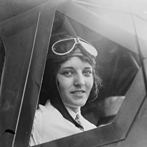 New York to Paris flight. Miss Ruth Elder looking out of cockpit. 1927
