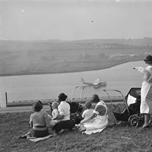 Nursemaids in Rochester, Kent, have a good view of the flying boat tests on the