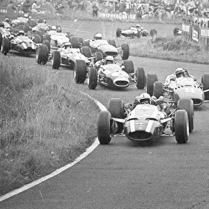The pack at the first bend of the German Grand Prix started at Nurburgring front to back