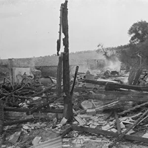 Padham farm fire in Swanley. The charred remains. 1936
