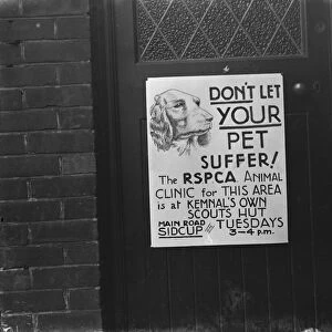 A photo of an RSPCA poster on a door around Sidcup, Kent. 1939