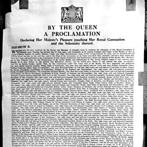 The Proclamation by Queen Elizabeth II announcing Her Royal Coronation date of 2 June 1953