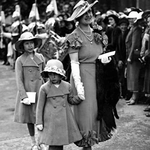 The Queen (as Duchess of York) and her two daughters at the Elphinstone wedding in 1936