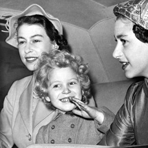 The Queen, Princess Margaret and Princess Anne seen in the Royal car as they left