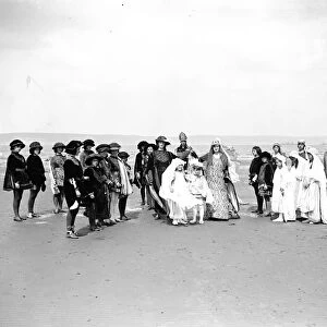Rehearsing a pageant on Weymouth Sands in aid of the War Emergency Funds of the Waifs