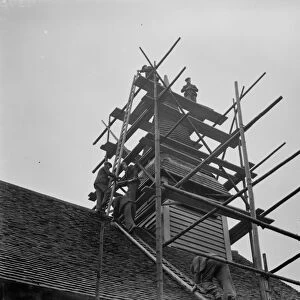 Repairing the spire at Hartley Parish Church in Foots Cray, Kent 1937