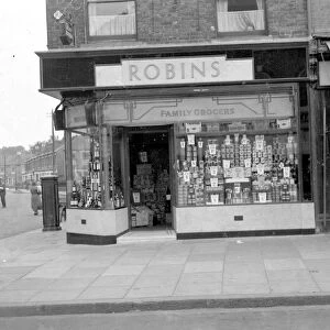 Robins family grocers shop in North Eltham, Kent. 1934