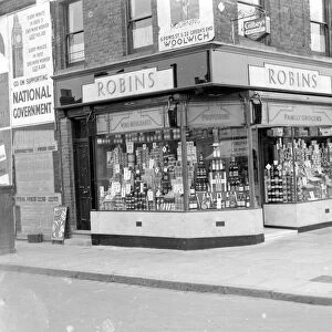 Robins family groces shop in North Eltham, Kent. 1934