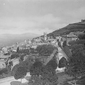 Scene of the Royal wedding. A striking view of Assisi. Showing the Basilica on the right