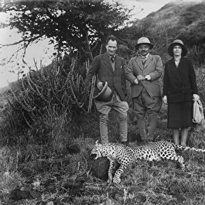 Sir Herbert Barker shoots a panther. Sir Herbert and Lady Barker with the Maharajah Kamar