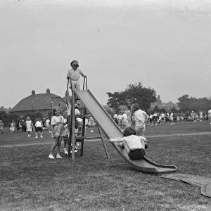 Sports day at the Days Lane Infant School in Sidcup, Kent. Children on the slide