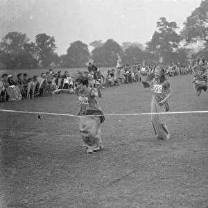 Sports day at Hillside School in Eltham, Kent. The sack race. 1939