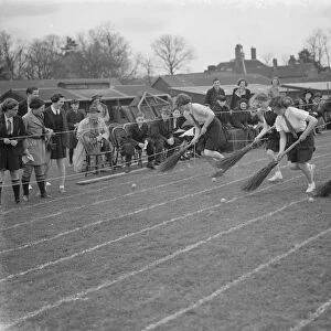 Sports day at the Swanley Horticultural College in Kent. A novelty race where competitors