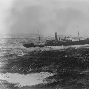 SS Alkaid abandoned in hurricane. A photograph of the doomed Dutch freighter Alkaid