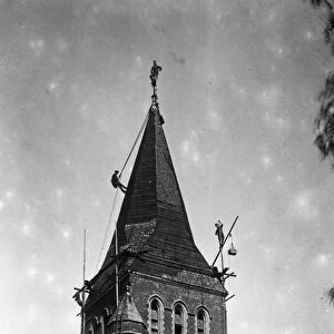 Steeplejacks attacked on the spire of Shackleford Church, near Aldershot, by red ants