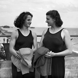 Swimmers, Cathie Gibson and former champion, Nancy Riach pictured at the Hastings