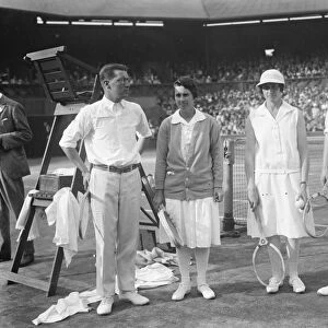 Tennis at Wimbledon. Finalists in mixed doubles. Left to right H O Kinsey, Miss Browne