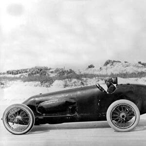 Tommy Milton in Duesenberg land speed record car at Daytona Beach Florida 1920 he