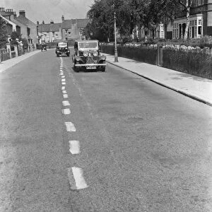 Traffic lines painted on the road for the Air Raid Precautions in Gravesend, Kent
