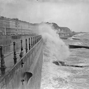 Tremendous sea batter Hastings in South Coast Gale. Tremendous seas, lashed by