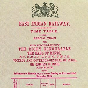 The Viceroy had special railway timetables printed each time he travelled. 1905