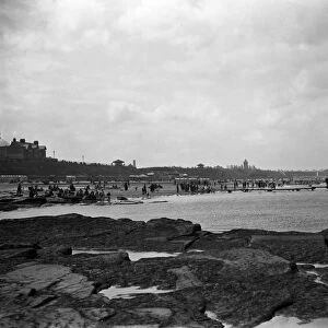 A view of the beach at Whitley Bay, Northumberland. 1928