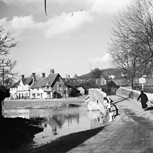 A view of Eynsford over the River Darent by the bridge and ford. 1936