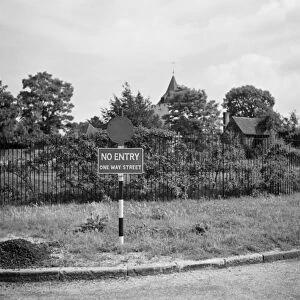 A one way street sign in Otford, Kent. 1936