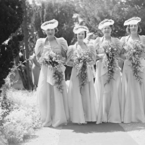 The wedding of Guy Farrr and Mary Stacey in Crayford, Kent. The bridesmaids. 1939