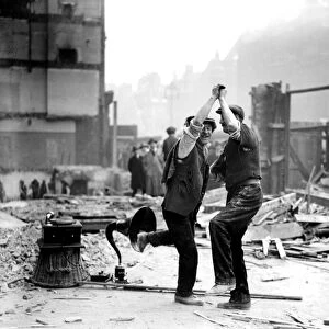 Workmen dance to the newfangled gramophone - 1923 dance / dancing / party season