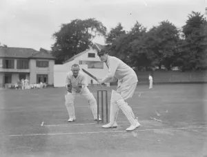 Actors versus musicians cricket at Hampstead Cricket Club Owen Nares batting, Harold Actors versus musicians cricket at Hampstead Cricket Club Owen Nares batting, Harold
