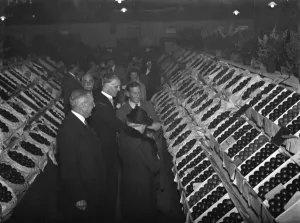 Admiring the display at the North Kent Agricultural Association fruit show. 1937 Admiring the display at the North Kent Agricultural Association fruit show. 1937
