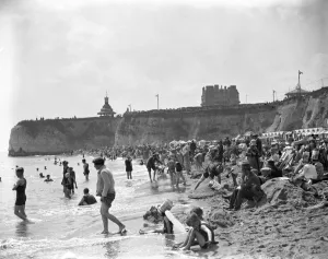 The beach at Ramsgate, Kent, crowded with holiday makers. 6 July 1928 The beach at Ramsgate, Kent, crowded with holiday makers. 6 July 1928