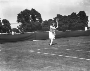 At the Beckenham Tennis Tournament, Miss Hardie on court. 9 June 1925 At the Beckenham Tennis Tournament, Miss Hardie on court. 9 June 1925