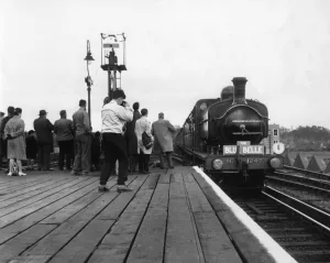 The Bluebell excursion train pulls into Haywards Heath with Dr Richard Beeching on board The Bluebell excursion train pulls into Haywards Heath with Dr Richard Beeching on board