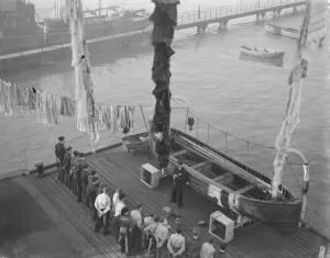 Boys from the Gravesend Sea School, Kent, having hung their washing from the rigging Boys from the Gravesend Sea School, Kent, having hung their washing from the rigging