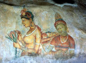 CAVE PAINTINGS Fresco painting of two women (cloud maidens) in the cave beneath the CAVE PAINTINGS Fresco painting of two women (cloud maidens) in the cave beneath the