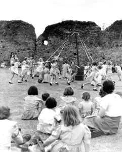 Children from Eynsford Primary School had a maypole dance within the walls of the Children from Eynsford Primary School had a maypole dance within the walls of the