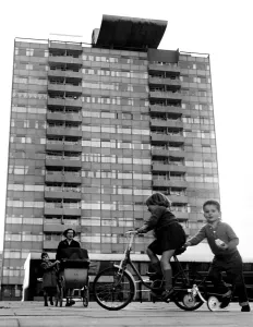 Children growing up in one of Londons fine blocks of council flats. Too many others Children growing up in one of Londons fine blocks of council flats. Too many others