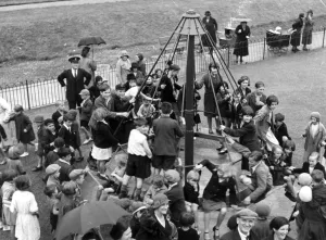 The childrens playground roundabout, a popular place for children after school The childrens playground roundabout, a popular place for children after school