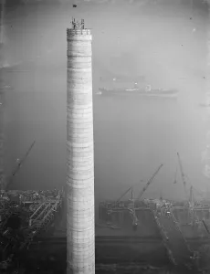 One of the chimneys of the new coal electric power station under construction near One of the chimneys of the new coal electric power station under construction near