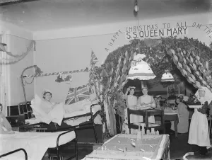 Christmas decorations for those on SS Queen Mary, at the County Hospital Dartford, Kent Christmas decorations for those on SS Queen Mary, at the County Hospital Dartford, Kent