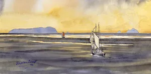 <b class=qtipBold><figcaption>Colour Original</figcaption></b><br>Approaching St Kilda Original watercolour by Dr. J Morton Boyd Scotland, Outer Hebrides Scottish history Colour Original