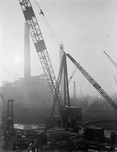Cranes at the new coal electric power station under construction near Dartford, Kent Cranes at the new coal electric power station under construction near Dartford, Kent