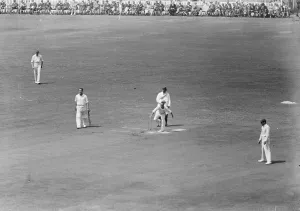 Cricket at the Oval. Freeman, the Kent slow bowler, at work against the Surrey batsman Cricket at the Oval. Freeman, the Kent slow bowler, at work against the Surrey batsman